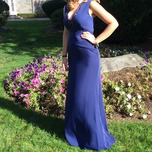 BOGO! BCBGMaxAzria Navy Formal Dress w/ VNeck&Nude Lace